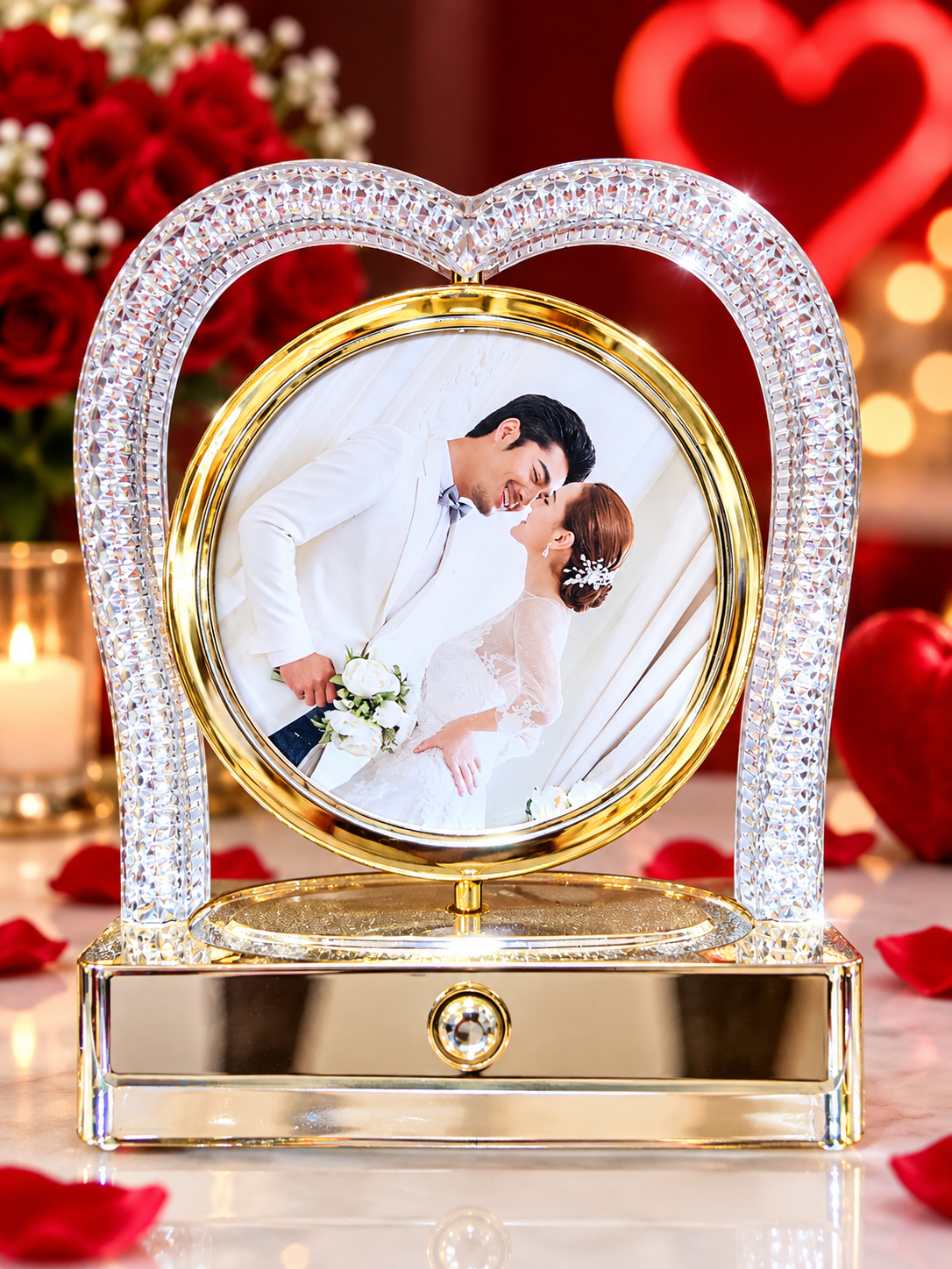 HEART SHAP WITH ROUND GOLDEN LIGHT PHOTO FRAME LF453