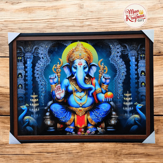 DIVINE BLUE GANESHA TEMPLE BIG SIZE SIZE PREMIUM HOME DECOR WALL FRAME 816