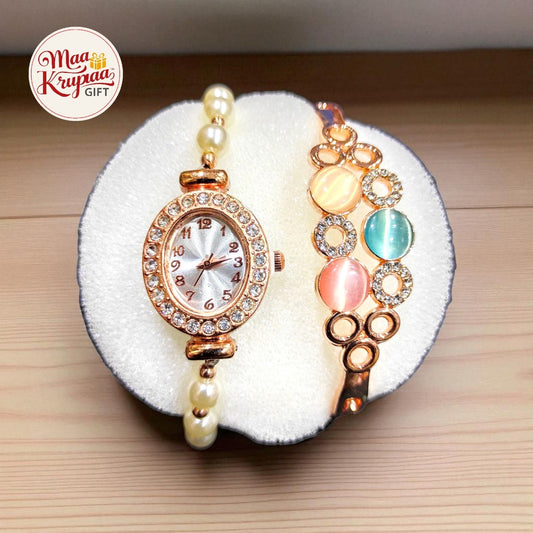 LUXURY PEARL BRACELET WATCH SET W53