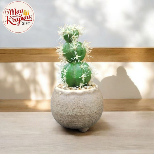 Homescapes Echinocactus Artificial Cactus in Round Wooden Planter W226