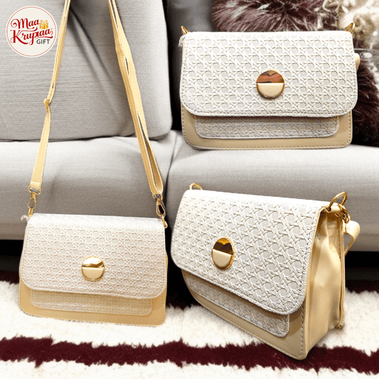 ELEGANT BEIGE-WHITE TEXTURED SLING BAG 1439 LP06