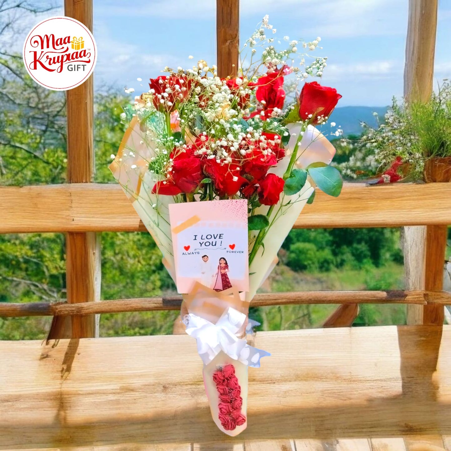 LUXURY RED ROSE BOUQUET WITH LOVE CARD BY MAA KRUPA GIFT