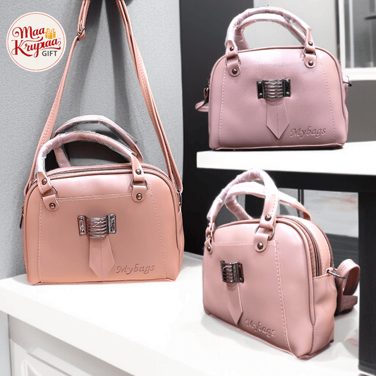 BLUSH PINK STRUCTURED HANDBAG WITH METALLIC ACCENT LOCK 1438 LP21