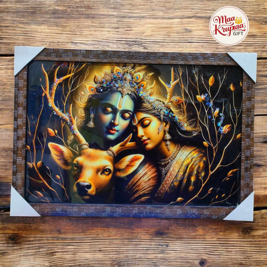 DIVINE FOREST LOVE – RADHA KRISHNA WITH DEER PREMIUM HOME DECOR WALL FRAME 1338 A42