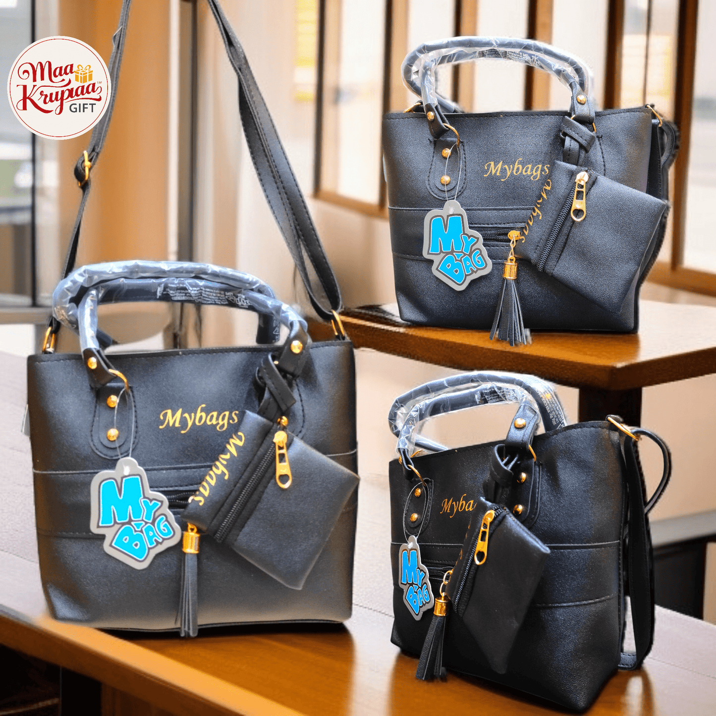 PREMIUM BLACK HANDBAG SET WITH MINI POUCH 1438 LP19