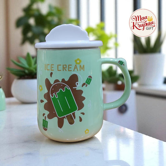 ICE CREAM GREEN CERAMIC MUG WITH CLOUD-SHAPED W27