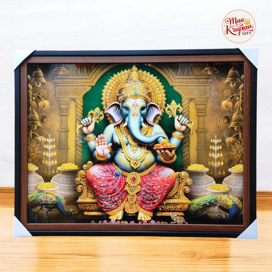 LORD GANESHA ROYAL SEATED BIG SIZE PREMIUM HOME DECOR WALL FRAME 816