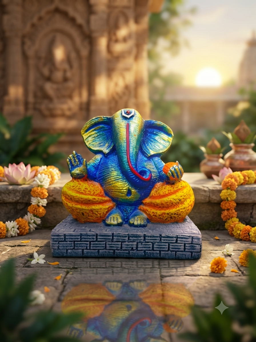 DIVINE GANESHA IDOL GOLD BLUE SHADE MKG02