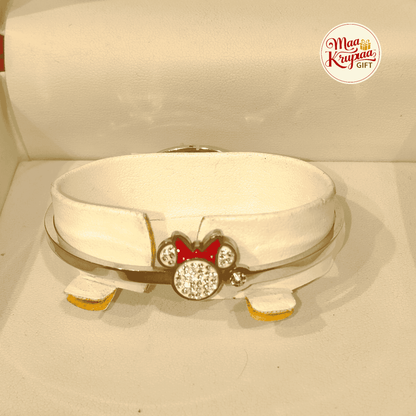 WHITE LEATHER GOLD-TONE BRACELET WITH EMBELLISHED SNAKE CHARM 1251 J13