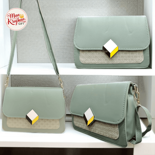 MINT GREEN TEXTURED FLAP HANDBAG WITH MODERN CUBE CLASP 1439 LP02