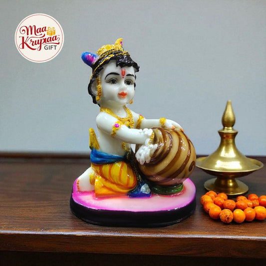 Bal Krishna Idol with Butter Pot / Laddu Gopal Statue Makhan Chor Mk5077