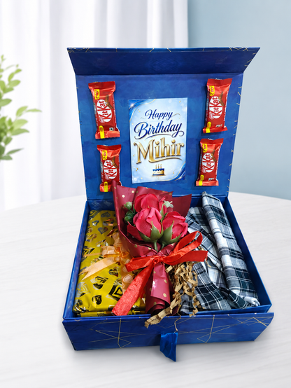 HAPPY BIRTHDAY PERSONALIZED GIFT HAMPER WITH BOUQUE