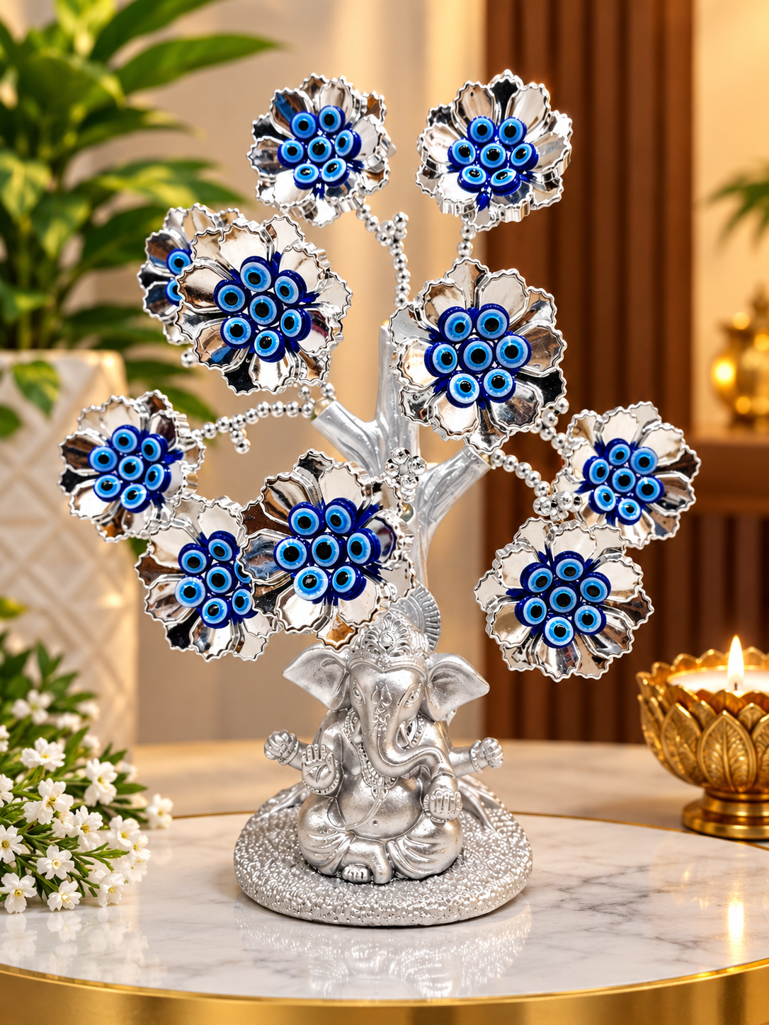 SILVER TREE WITH BEAUTIFUL GANESH JI IDOL SHOWPIECE GS13