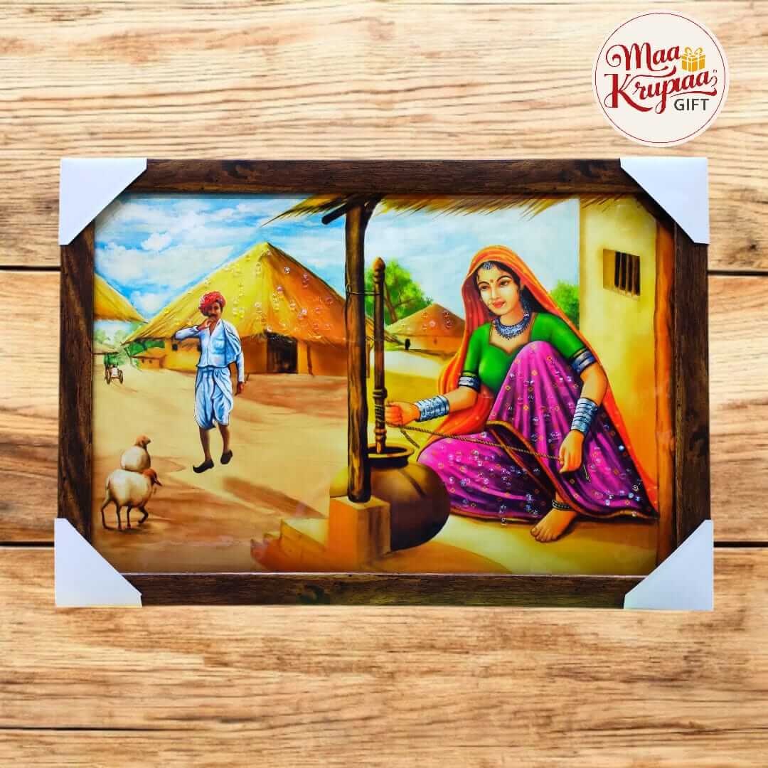 TRADITIONAL RAJASTHANI VILLAGE WOMAN HONE DECOR WALL FRAME 1025 D20