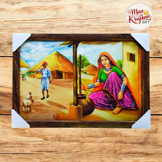 TRADITIONAL RAJASTHANI VILLAGE WOMAN HONE DECOR WALL FRAME 1025 D20