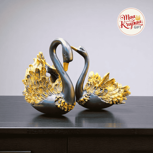 BLACK & GOLD COUPLE SWAN SHOWPIECE 460