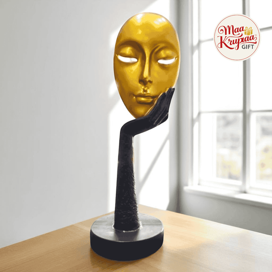 GOLDEN FACE RESTING ON HAND SCULPTURE SHOWPIECE 469