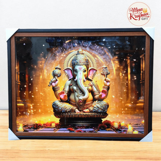 LORD GANESHA DIVINE GOLDEN AURA BIG SIZE PREMIUM HOME DECOR WALL FRAME 816