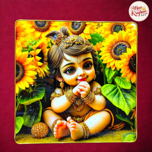 LORD KRISHNA - DIVINE BABY WITH SUNFLOWERS PRIMUM HOME DECOR WALL FRAME 1034 D40