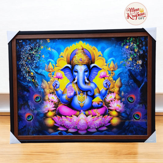 LORD GANESHA LOTUS BLOOM BIG SIZE PREMIUM HOME DECOR WALL FRAME 816