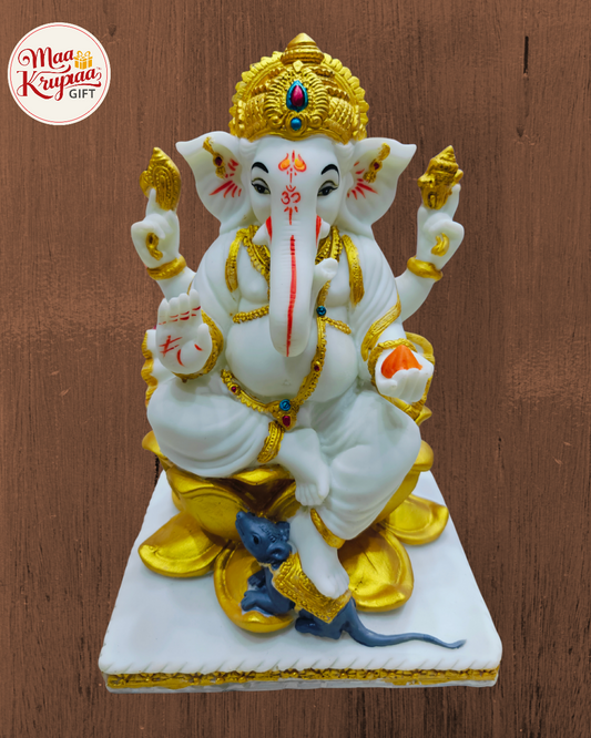 White marble Ganesh ji primium Showpiece Mk6777