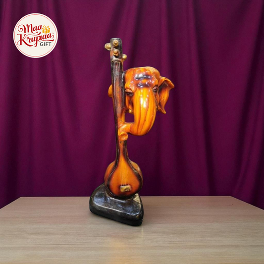 Wooden Ganesh ji with sitar 485