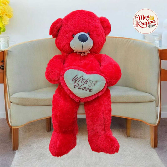 BRIGHT RED TEDDY BEAR WITH "WITH LOVE" HEART 1398
