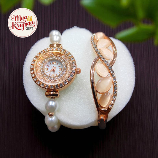 LUXURY PEARL BRACELET WATCH SET W54