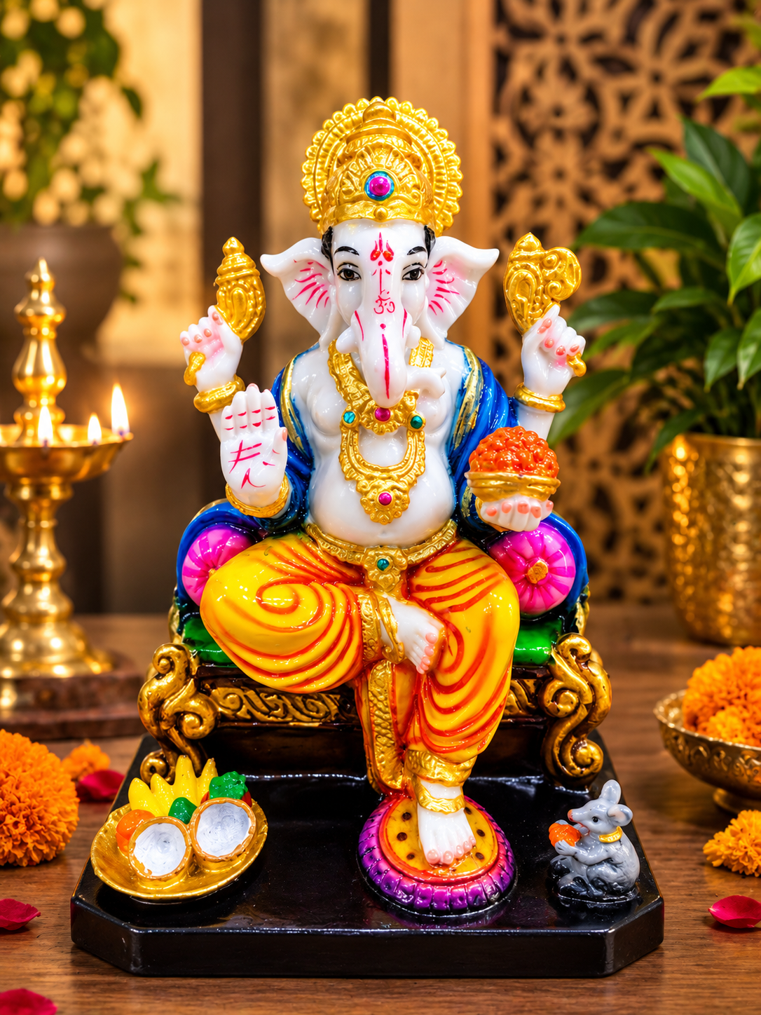 GANESH JI GOLDEN AND WHITE COLOUR PRIMIUM IDOL SHOWPIECE GS011
