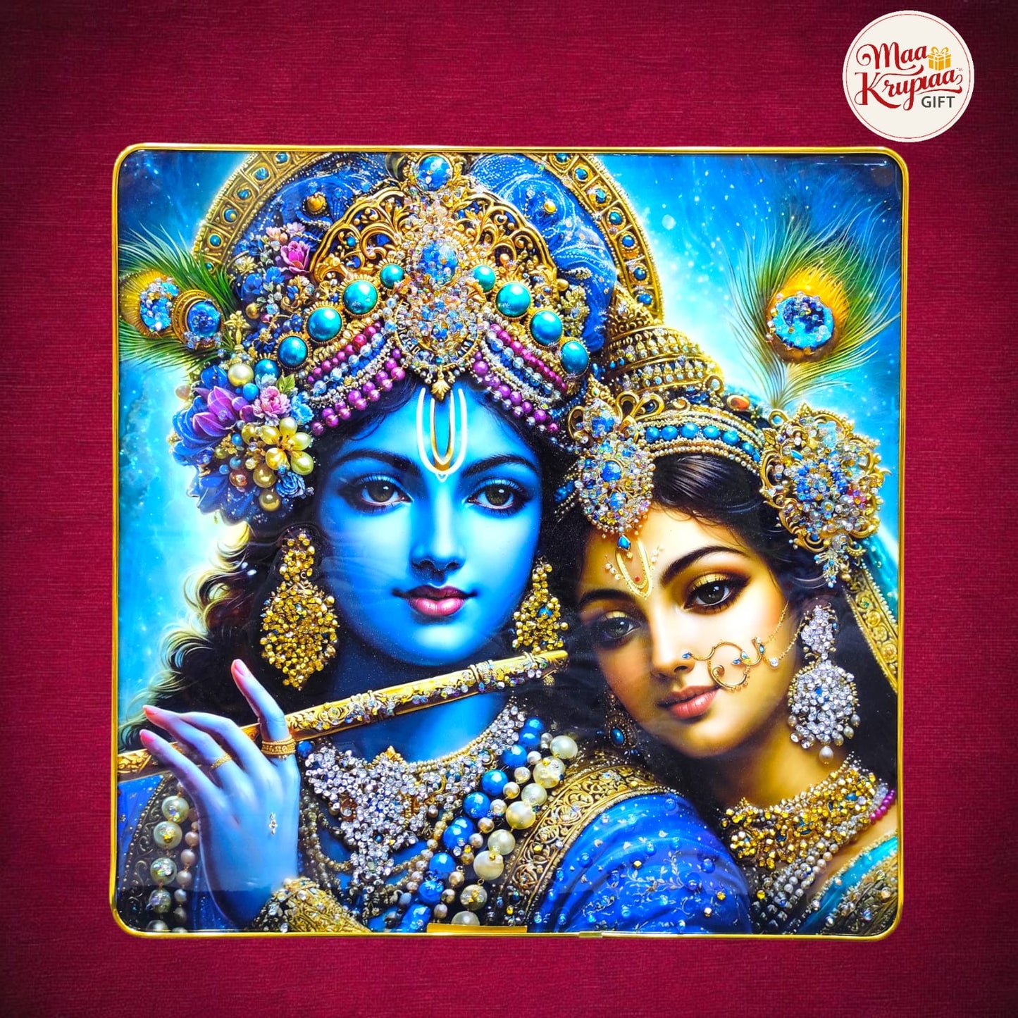 ROYAL RADHA KRISHNA FLUTE PORTRAIT HOME DECOR WALL FRAME 1034 D30