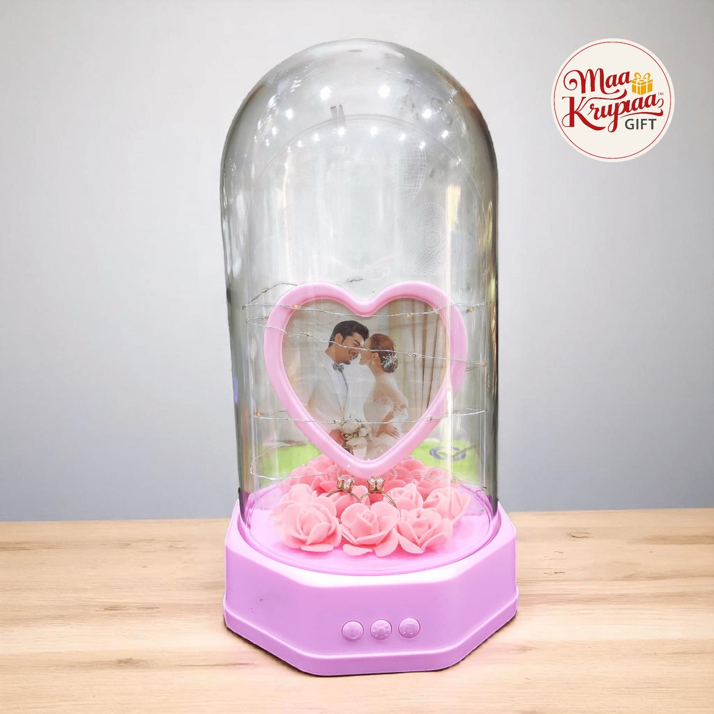 PERSONALIZED HEART PHOTO FRAME GLASS DOME WITH LIGHT, MUSIC & BLUETOOTH LV2250 L41