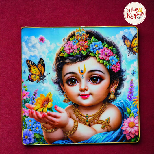 LORD KRISHNA - DIVINE BABY WITH BUTTERFLIES AND FLOWERS HOME DECOR WALL FRAME 1034 D42