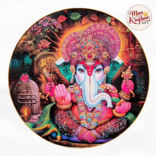 ROUND GANESHA WITH SHIVLING BIG SIZE PREMIUM HOME DECOR WALL WALL FRAME 816