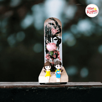LOVE COUPLE  WITH PINK ROSE AND WODERN BASE WITH PREMIUM QUALITY GLASS LIGHT SHOWPIECE 1132