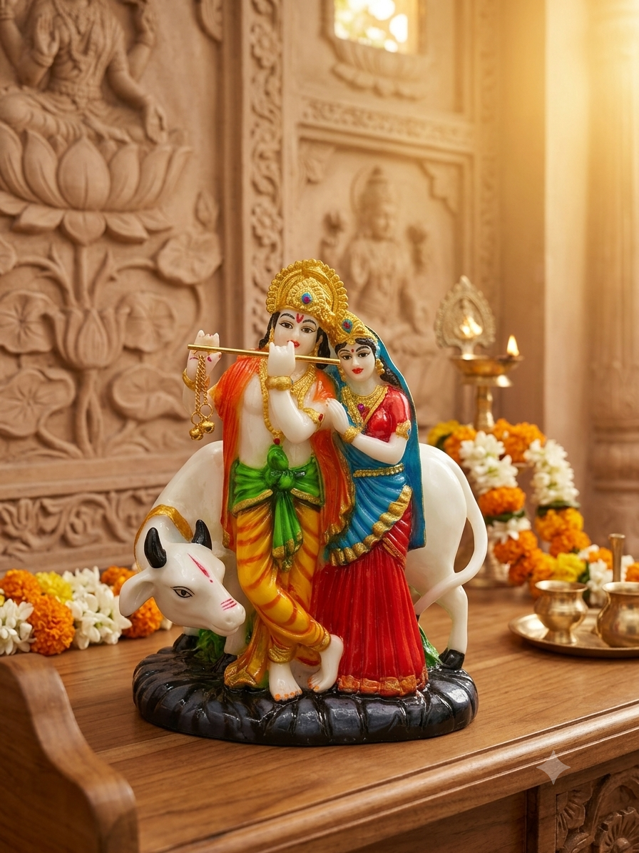 RADHA KRISHN DIVINE MULTICOLOR MARBEL FINISHED IDOL RK03