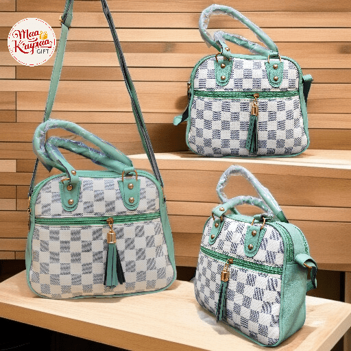 LUXURY CHECKERED HANDBAG SET – GREEN ACCENTS 1438 LP20
