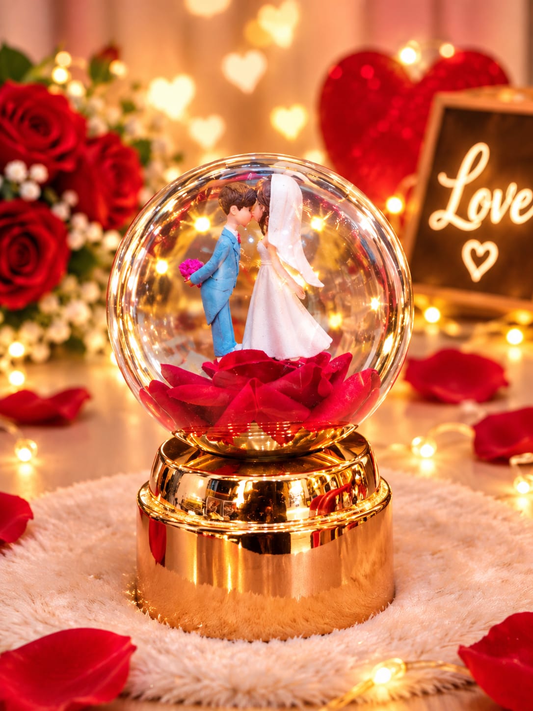ROTATING LOVE SHOWPIECE WITH COUPLE GOLDEN COLOUR LS31