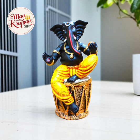BLACK GANESHA WITH DHOLAK W132