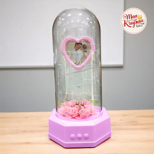 HEART PHOTO FRAME GLASS DOME WITH LED LIGHT, MUSIC & BLUETOOTH LV1650 L42