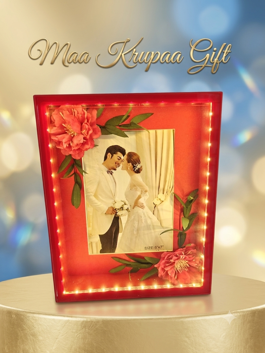 RED COLOUR LIGHT PHOTO FRAME WITH DECORATIVE ROSE LF12