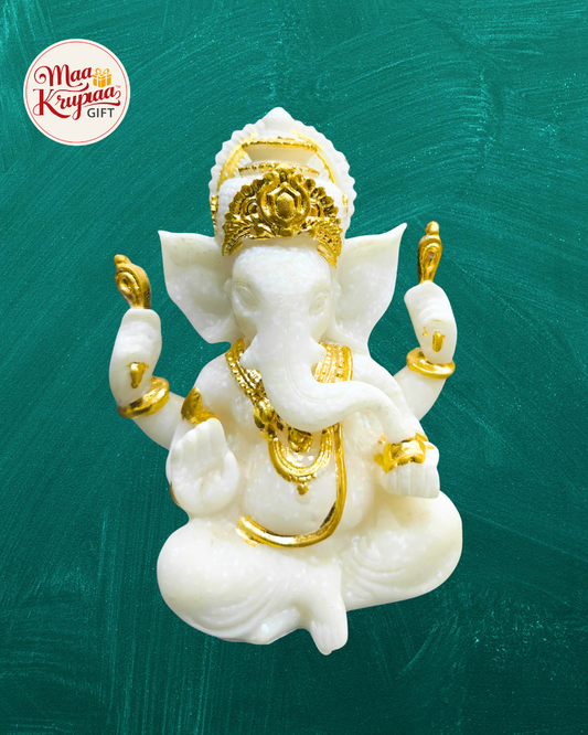 White Colour Gold Finished Shree Ganesh ji Showpiece Mk776