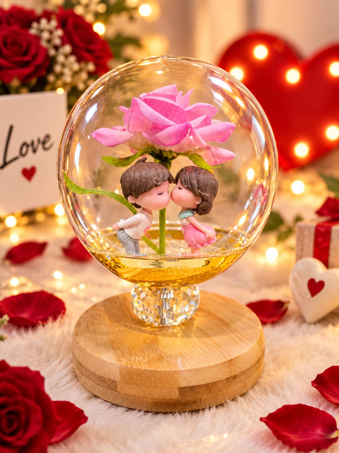 LOVE COUPLE AND ROSE WITH LIGHT SHOWPIECE LS27