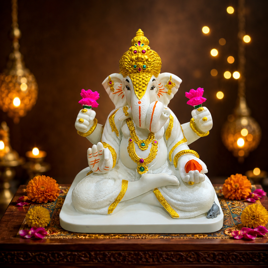 WHITE AND GOLDEN COLOUR GANESH JI SHOWPICE BIG SIZE GK1003