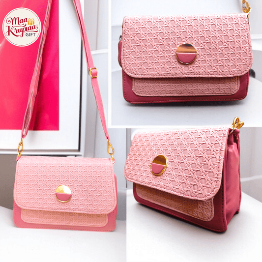 TEXTURED FLAP PINK SHOULDER BAG WITH GOLDEN CLASP 1439 LP05