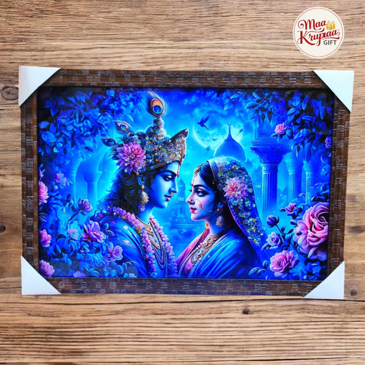 RADHA KRISHNA MOONLIGHT BLUE ROMANCE PREMIUM HOME DECOR WALL FRAME 1338 A38