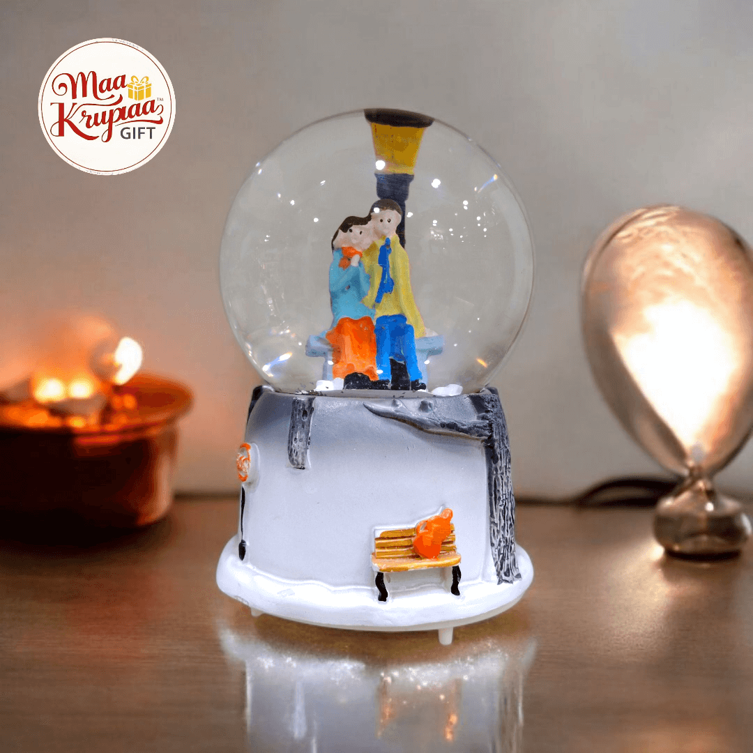LOVE GLASS COUPLE SHOWPIECE SITTING ON BENCH WITH LIGHT AND MUSIC L6