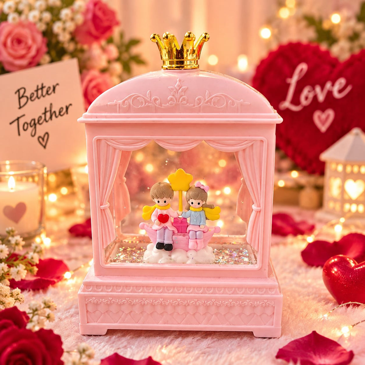 LOVE COUPLE PINK THEM LIGHT MUSIC SHOWPIECE LS22