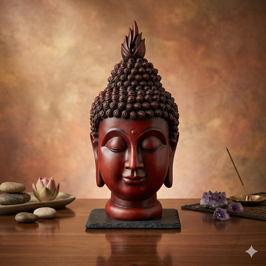 BROWN EDITION BUDDHA FACE STATUE FOR HOME DECORE MK8013