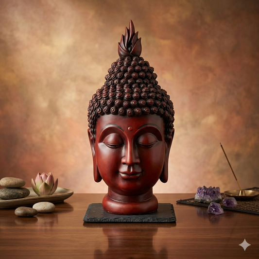 BROWN EDITION BUDDHA FACE STATUE FOR HOME DECORE MK8013