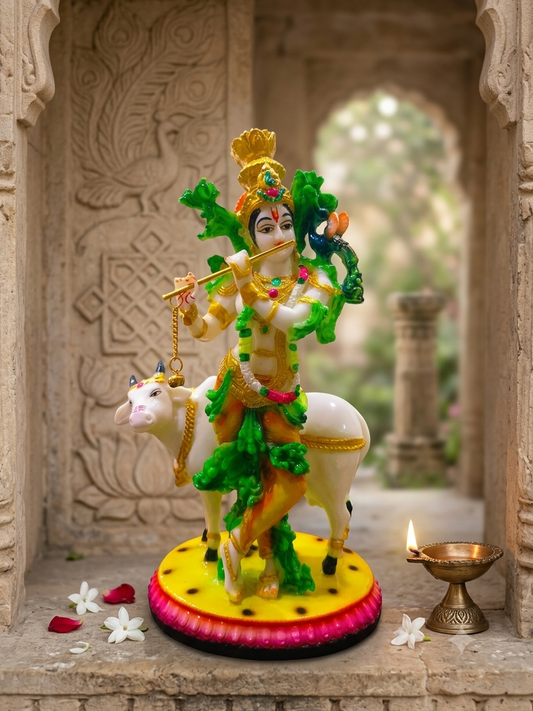 LORD KRISHN WITH SURABHI COW DIVINE IDOL RK029